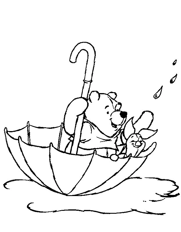 Winnie the Pooh and Piglet in an autumn umbrella coloring page
